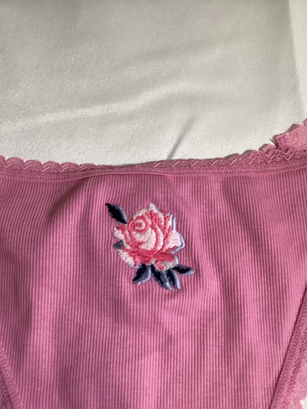 PINK Victoria's Secret Pink Ribbed Thong with Rose Embroidery - Picture 2 of 10
